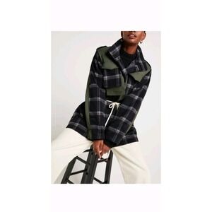 G Goop Friedlander Parka Wool Mohair Oversized Coat XL Green Black Plaid‎